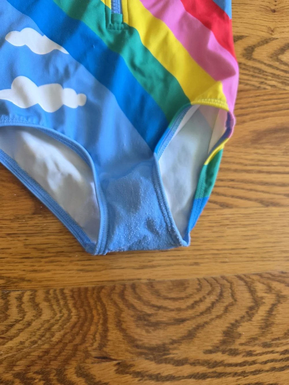 Boden Bright Blue Short-Sleeve One-Piece with Rainbow Stripes